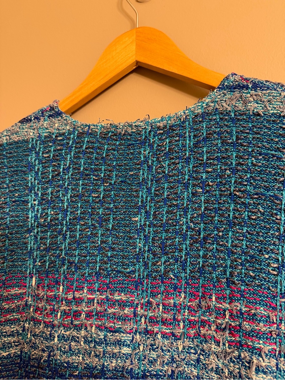RARE NWT St. John Collection "Lagoon Multi" Tweed Fringe Cardigan Duster Coat - Picture 11 of 11